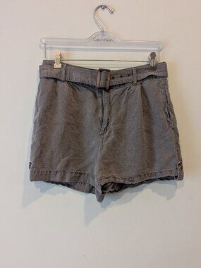 Nicole Miller New York Belted Linen Blend Taupe Shorts